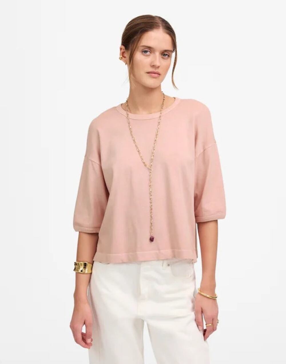 Madewell Relaxed Boxy Tee Small Sunwashed Pink Drop Shoulders Minimal Cotton NWT